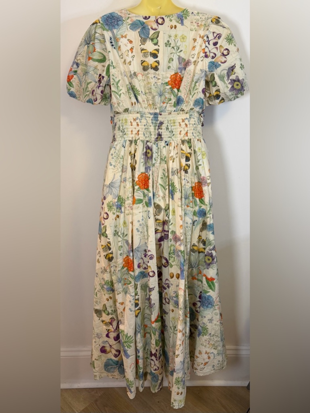 NWT by Anthropologie Floral Cream V-Neck Maxi Dress with Puff Sleeves - Picture 2 of 11